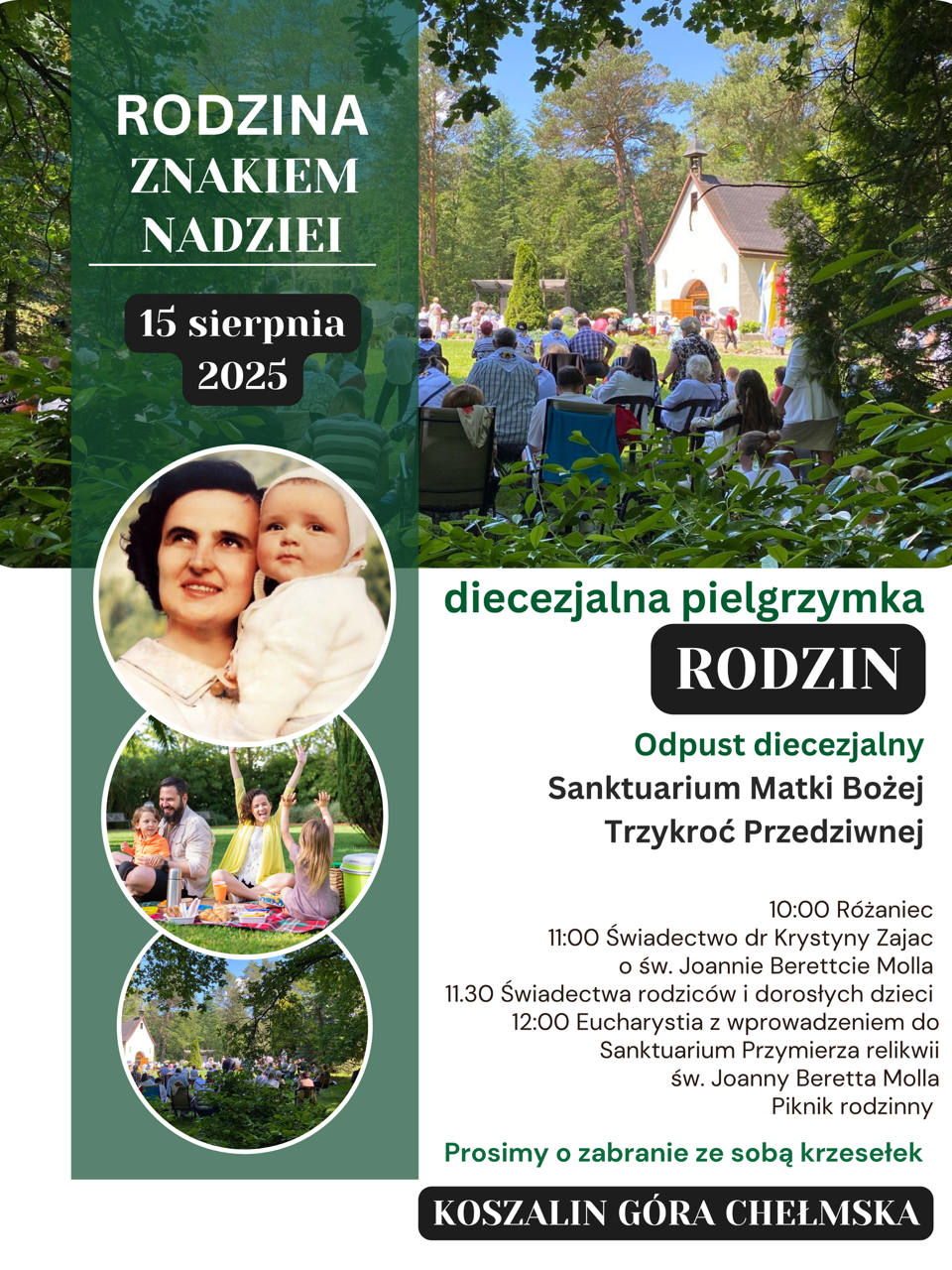 Zaproszenie na Diecezjalną Pielgrzymkę Rodzin na Górze Chełmskiej 15.08.2025 r.